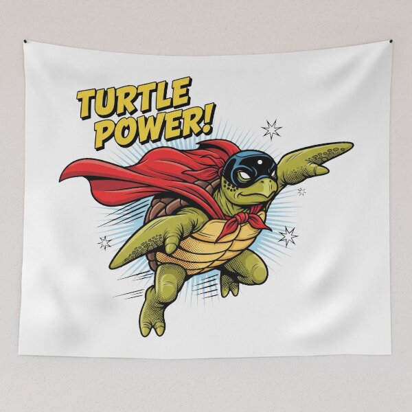 Item preview, white Turtle Power Superhero Sea Turtle Flying with Red Cape Comic Style designed and sold by zoughlal.