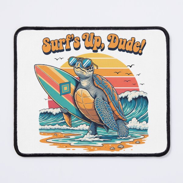 Item preview, white Surfs Up Dude Retro Sea Turtle Surfing with Vintage Sunset designed and sold by zoughlal.