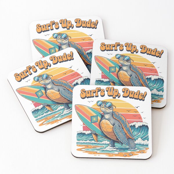 Item preview, white Surfs Up Dude Retro Sea Turtle Surfing with Vintage Sunset designed and sold by zoughlal.