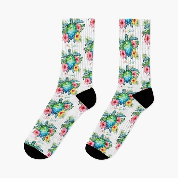 Item preview, white Aloha Spirit Tropical Sea Turtle with Hibiscus Flowers Hawaiian Vibes designed and sold by zoughlal.