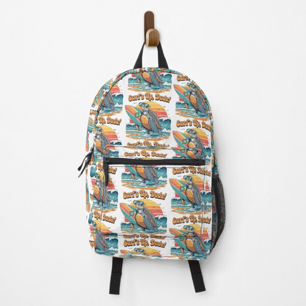 Item preview, white Surfs Up Dude Retro Sea Turtle Surfing with Vintage Sunset designed and sold by zoughlal.