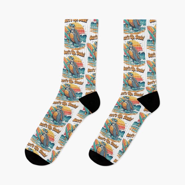 Item preview, white Surfs Up Dude Retro Sea Turtle Surfing with Vintage Sunset designed and sold by zoughlal.