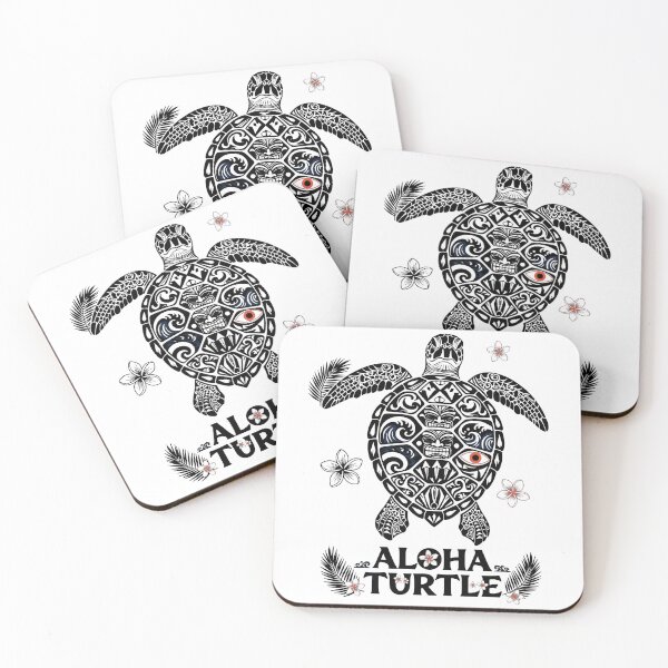 Item preview, white Aloha Turtle Polynesian Tribal Sea Turtle with Tiki and Plumeria Flowers designed and sold by zoughlal.