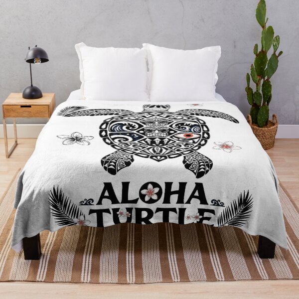 Item preview, white Aloha Turtle Polynesian Tribal Sea Turtle with Tiki and Plumeria Flowers designed and sold by zoughlal.