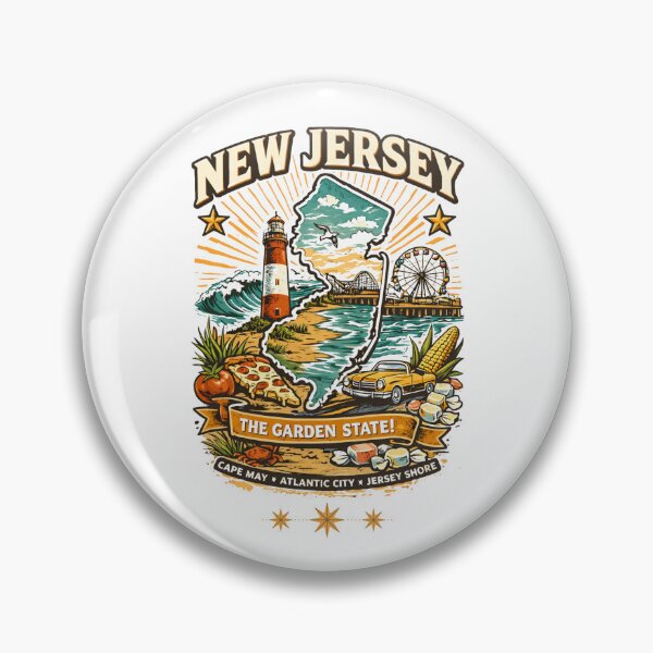 Item preview, New Jersey Vintage Travel Design – The Garden State Retro Jersey Shore Illustration designed and sold by Thehatinthecat.