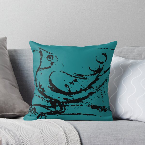 Item preview, Dibujo de pájaro estilizado en tinta negra sobre un fondo azul verde. designed and sold by DappleDesign.