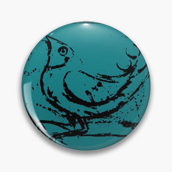 Aperçu de l'œuvre Oiseau stylisé dessiné à l'encre noire sur fond bleu-vert. créée et vendue par DappleDesign.
