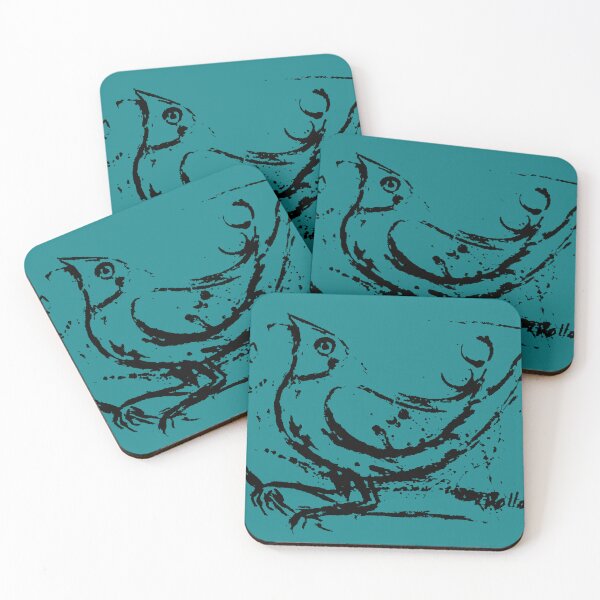 Item preview,  Stylized Black Ink Bird Drawing on a Blue Green Back Ground.  designed and sold by DappleDesign.