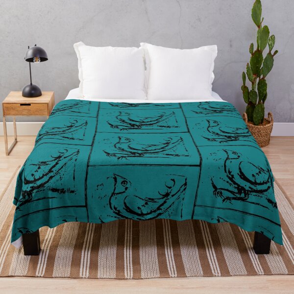 Item preview, Stylized Black Ink Bird Drawing on a Blue Green Back Ground. designed and sold by DappleDesign.