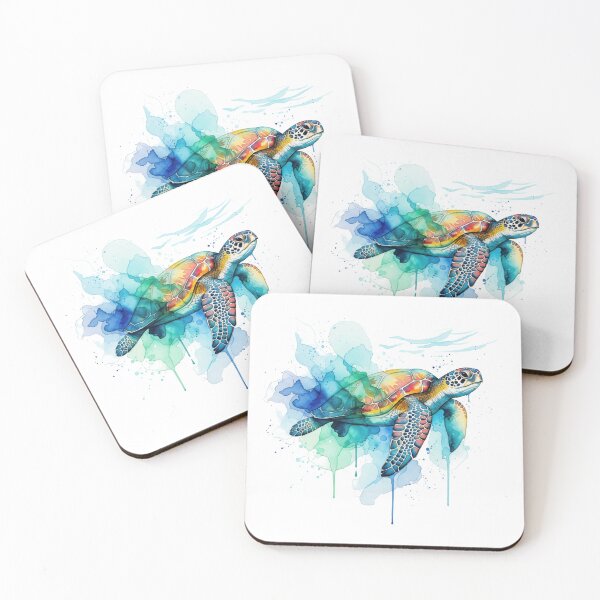 Item preview, white Watercolor Sea Turtle Flowing Rainbow Colors Artistic Ocean Life designed and sold by zoughlal.