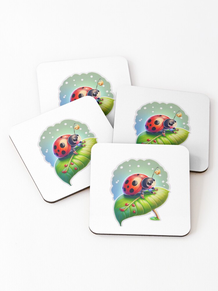 Thumbnail 1 of 5, Coasters (Set of 4), Floral Ladybug Spring Design designed and sold by RockitBaby.