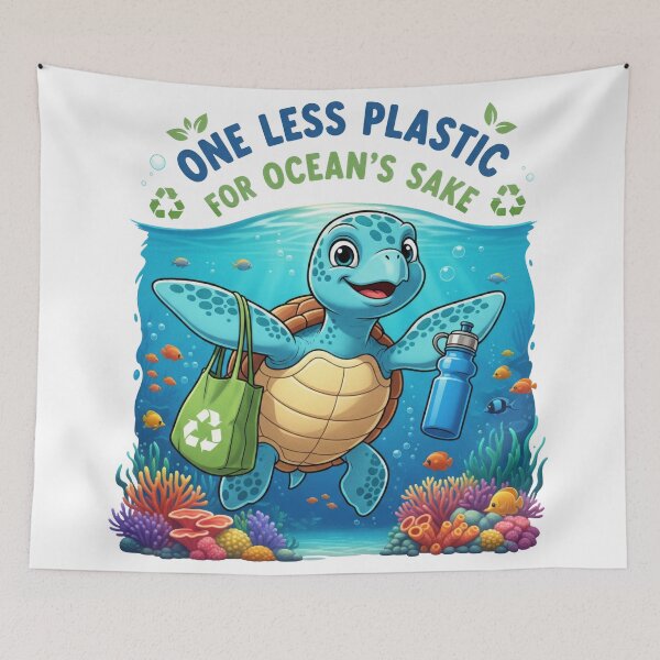 Item preview, white One Less Plastic for Oceans Sake Environmental Turtle with Reusable Bag designed and sold by zoughlal.