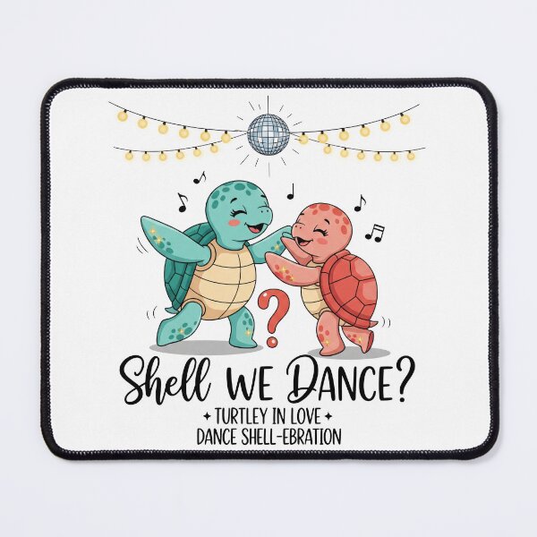 Item preview, white Shell We Dance Turtle Love Story with Disco Ball Romantic Pun designed and sold by zoughlal.