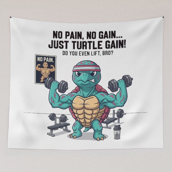 Item preview, white No Pain No Gain Just Turtle Gain Gym Humor Workout Fitness designed and sold by zoughlal.