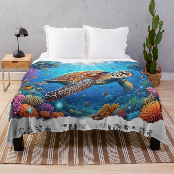 Item preview, white Save the Turtles Realistic Coral Reef Underwater Paradise Ocean Life designed and sold by zoughlal.