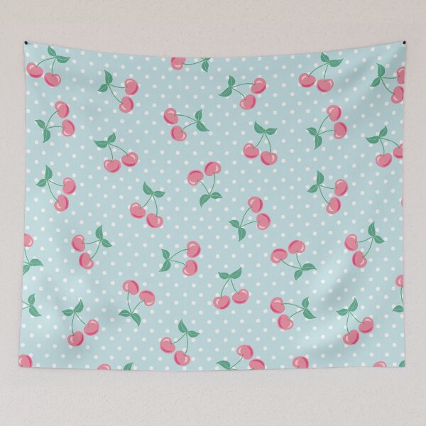 Item preview, Pink Cherries on Pastel Blue Background on Light Blue Polka Dots designed and sold by Goolsby-Designs.