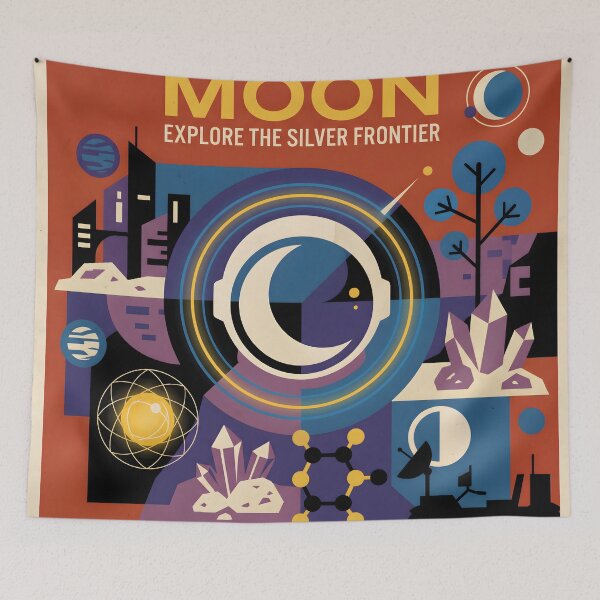 Item preview, Moon Explore Silver Frontier Vintage Space Poster Print designed and sold by AbstractAuraArt.