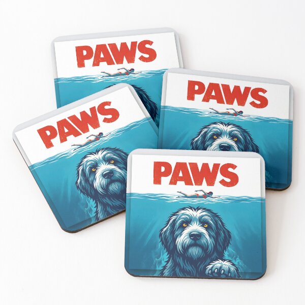 Item preview, Paws Jaws Parody Poster Funny Dog Movie Beach Art Print designed and sold by AbstractAuraArt.