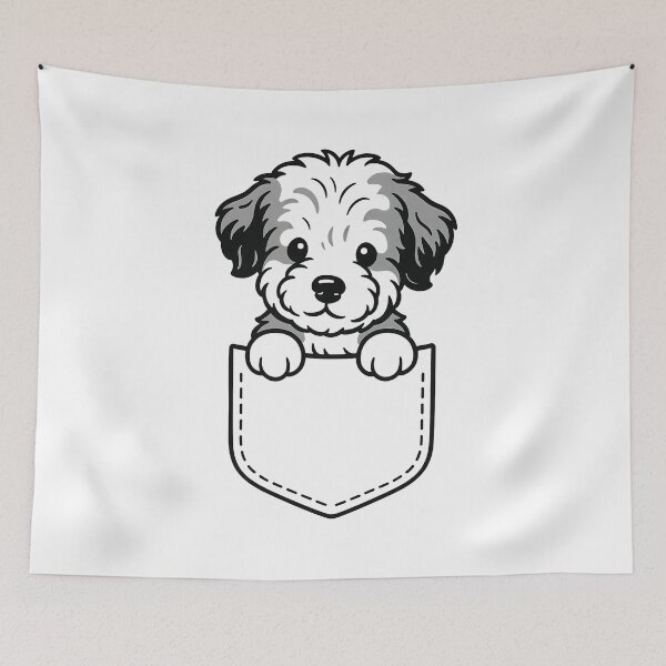 Item preview, Cute Aussie Doodle Puppy in Pocket - Peeking Grey Dog designed and sold by Balasan.