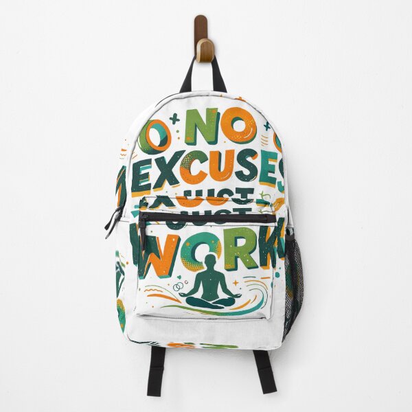 Item preview, NO EXCUSES JUST WORK Yoga Motivation Quote – Empowering Mindfulness Streetwear Illustration designed and sold by InkSpireSport.