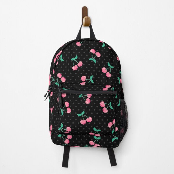 Item preview, Pink Cherries with Black Background with Grey Polka Dots designed and sold by Goolsby-Designs.