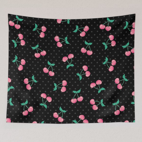 Item preview, Pink Cherries with Black Background with Grey Polka Dots designed and sold by Goolsby-Designs.