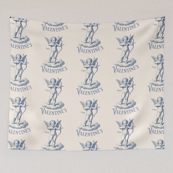 Item preview, Vintage Cupid Happy Valentines Day - Classical Angel Engraving Style Blue Illustration designed and sold by MakitoDesign.