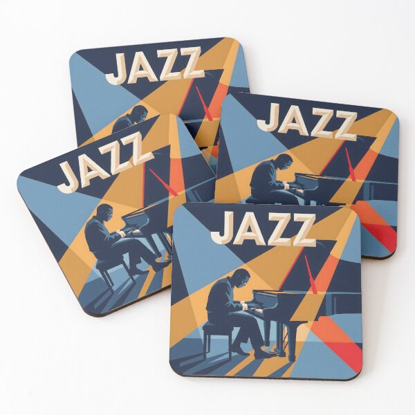 Item preview, Jazz Piano Player Poster Vintage Music Art Blue Gold Print designed and sold by AbstractAuraArt.