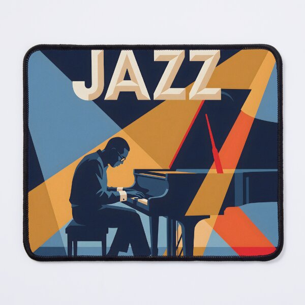 Item preview, Jazz Piano Player Poster Vintage Music Art Blue Gold Print designed and sold by AbstractAuraArt.