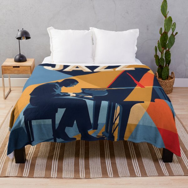 Item preview, Jazz Piano Player Poster Vintage Music Art Blue Gold Print designed and sold by AbstractAuraArt.