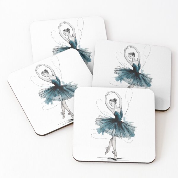 Item preview, Ballerina with ink sketch – Blue watercolor tutu – Minimalist ballet illustration, perfect as a gift designed and sold by FusiTink.