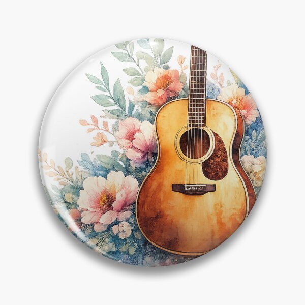 Item preview, Watercolor drawing of a guitar with a floral pattern designed and sold by LongIslandDesgn.