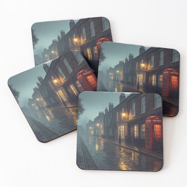 Item preview, Rainy British Street with Red Telephone Box – Vintage Wall Art designed and sold by Aileen404.