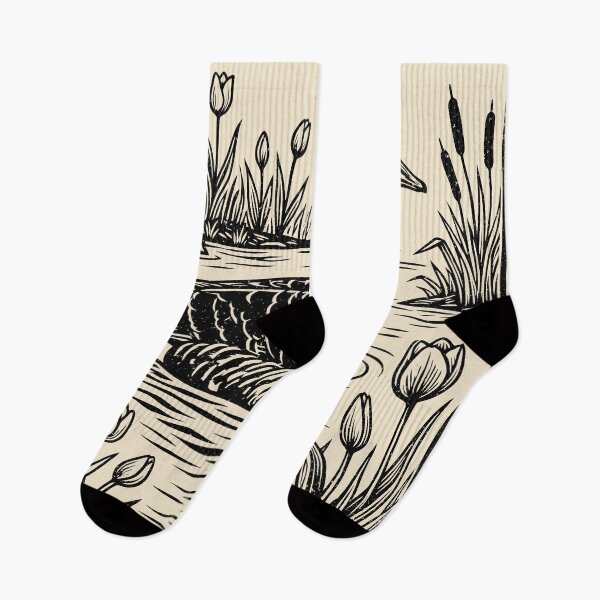 Item preview, Goose Lake Linocut Style Folk Art Birdwatching  designed and sold by Y-Vibes.