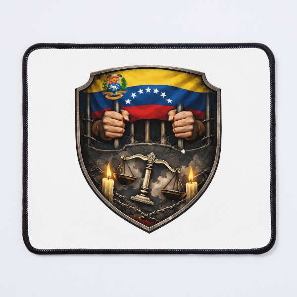 Item preview, Imprisonment And Freedom: Venezuelan Flag Behind Prison Bars With Scales Of Justice And Fire Symbolism designed and sold by portokalis.