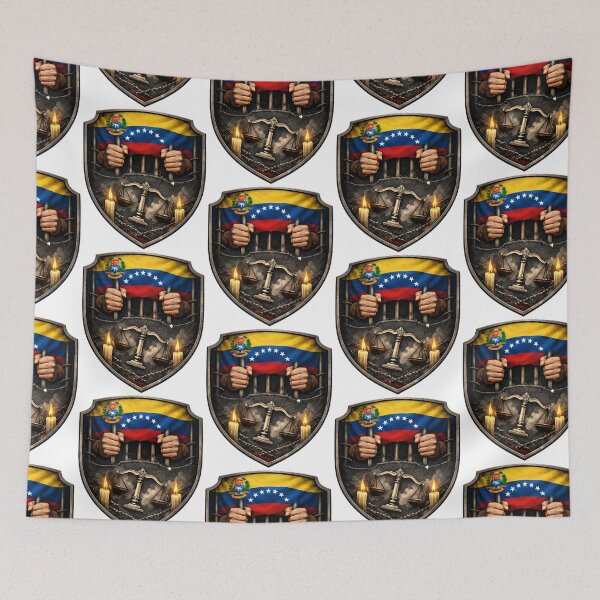 Item preview, Imprisonment And Freedom: Venezuelan Flag Behind Prison Bars With Scales Of Justice And Fire Symbolism designed and sold by portokalis.