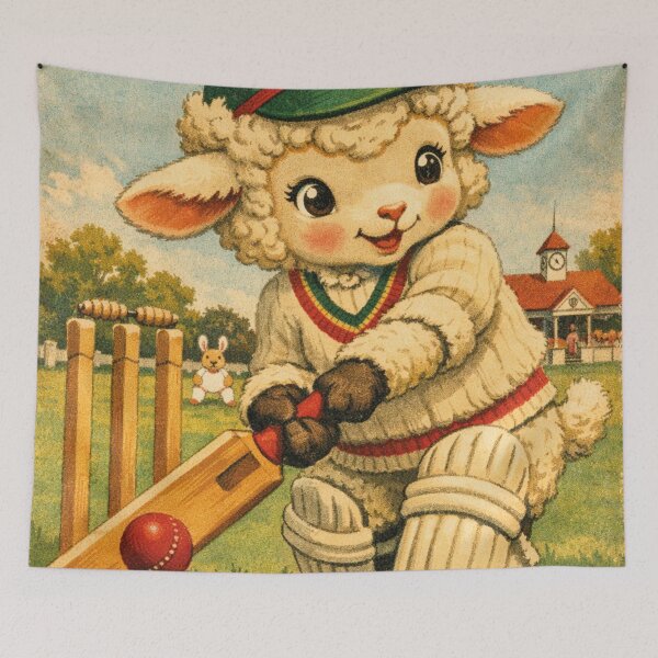 Item preview, Cricket Champion – Cute sheep in vintage sports design designed and sold by Mauswohn.