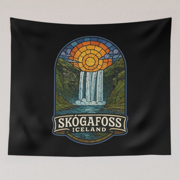 Item preview, Skogafoss Iceland Waterfall Stained Glass Travel designed and sold by TomFrontierArt.