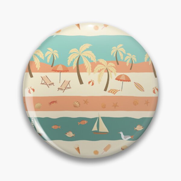 Item preview, Retro Beach with Palms Loungers Umbrellas Seashells Fish Pattern designed and sold by UnhingedBird.
