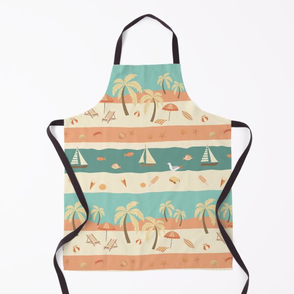Item preview, Retro Beach with Palms Loungers Umbrellas Seashells Fish Pattern designed and sold by UnhingedBird.