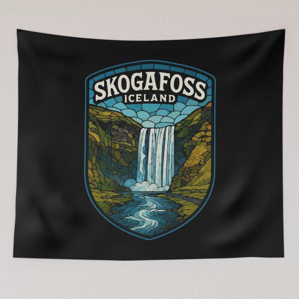Item preview, Skogafoss Iceland Waterfall Stained Glass designed and sold by TomFrontierArt.