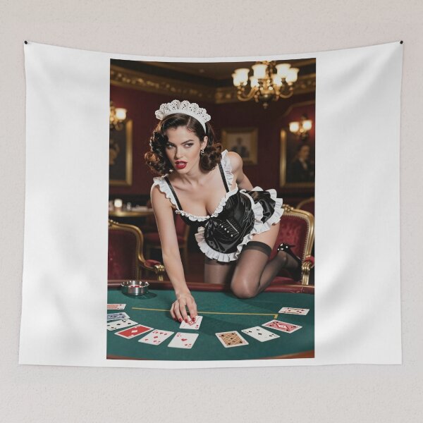 Item preview, Una criada morena juega al póquer en el casino designed and sold by CathryneDelamort.