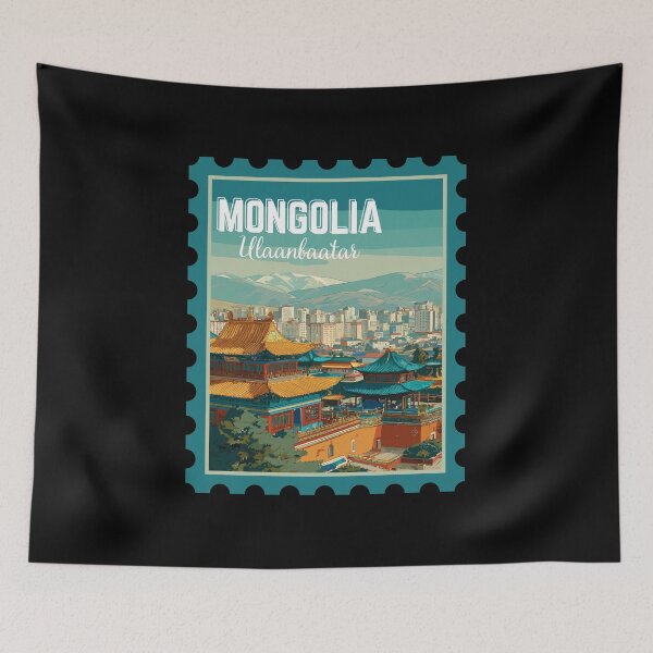 Item preview, Ulaanbaatar in Mongolia, Vintage Travel Stamp Illustration designed and sold by MaateoDesign.
