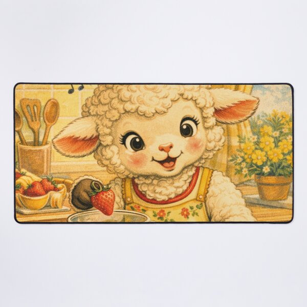 Item preview, A little sheep makes a strawberry smoothie in the kitchen. designed and sold by Mauswohn.