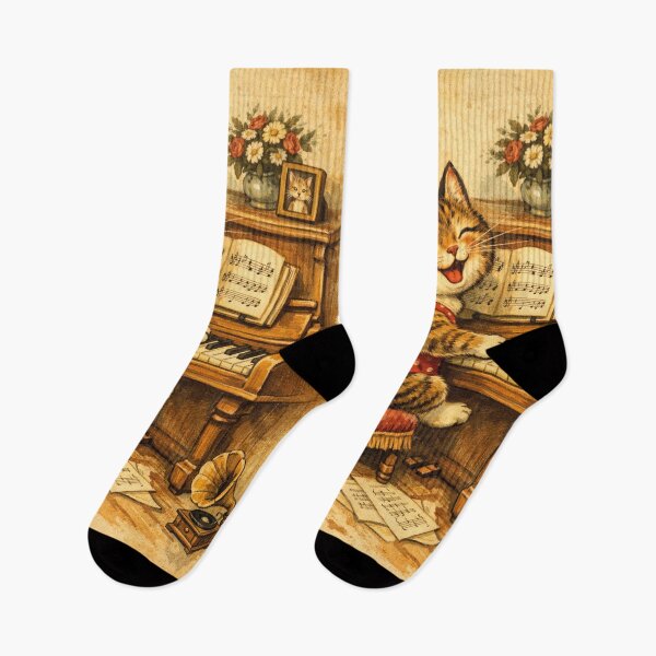 Item preview, Musical cat at the piano – Nostalgic vintage design designed and sold by Mauswohn.