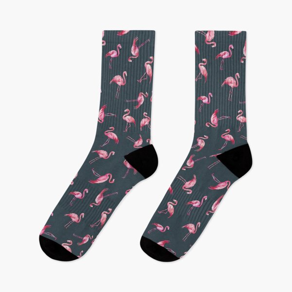 Item preview, Tossed Watercolor Flamingos on Dark Gray-Blue  designed and sold by KSimpson838.