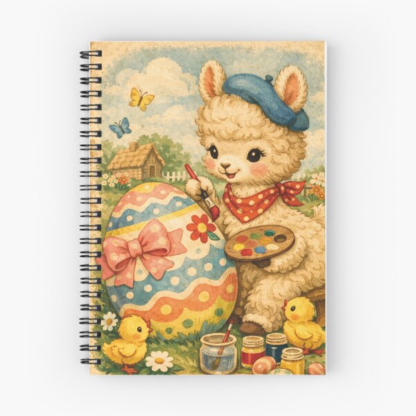 Item preview, Easter lamb paints colorful Easter egg in vintage style designed and sold by Mauswohn.