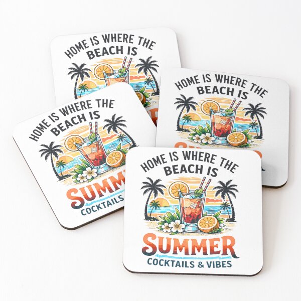 Item preview, Home Is Where The Beach Is Summer Cocktails Illustration With Tropical Vibes And Coastal Lifestyle Art designed and sold by bilal sibgui.