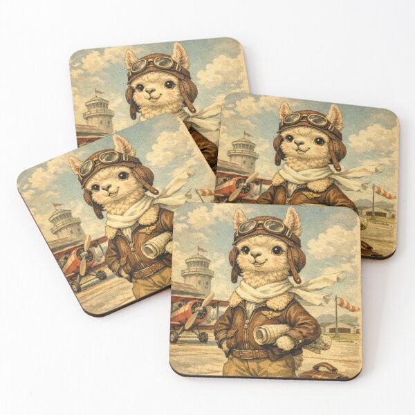 Item preview, Adventurous pilot llama with retro airplane design designed and sold by Mauswohn.