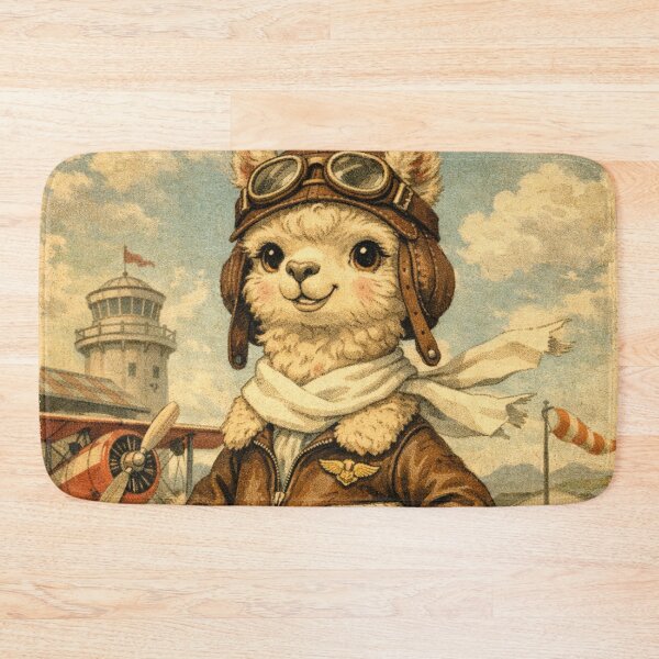 Item preview, Adventurous pilot llama with retro airplane design designed and sold by Mauswohn.